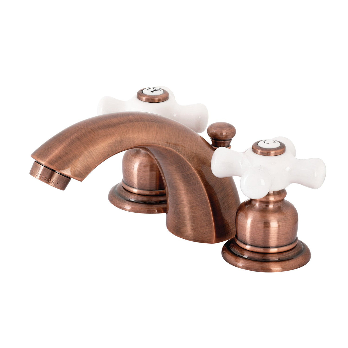 Victorian KB956PX Two-Handle 3-Hole Deck Mount Mini-Widespread Bathroom Faucet with Plastic Pop-Up, Antique Copper