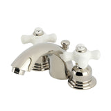 Victorian KB956PXPN Two-Handle 3-Hole Deck Mount Mini-Widespread Bathroom Faucet with Plastic Pop-Up, Polished Nickel