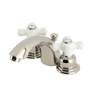 Victorian KB956PXPN Two-Handle 3-Hole Deck Mount Mini-Widespread Bathroom Faucet with Plastic Pop-Up, Polished Nickel