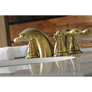 American Classic KB957ACLSB Two-Handle 3-Hole Deck Mount Mini-Widespread Bathroom Faucet with Plastic Pop-Up, Brushed Brass