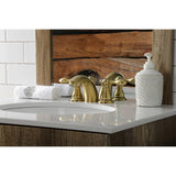 American Classic KB957ACLSB Two-Handle 3-Hole Deck Mount Mini-Widespread Bathroom Faucet with Plastic Pop-Up, Brushed Brass