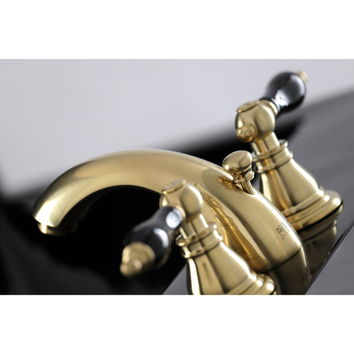 Duchess KB957AKLSB Two-Handle 3-Hole Deck Mount Mini-Widespread Bathroom Faucet with Plastic Pop-Up, Brushed Brass