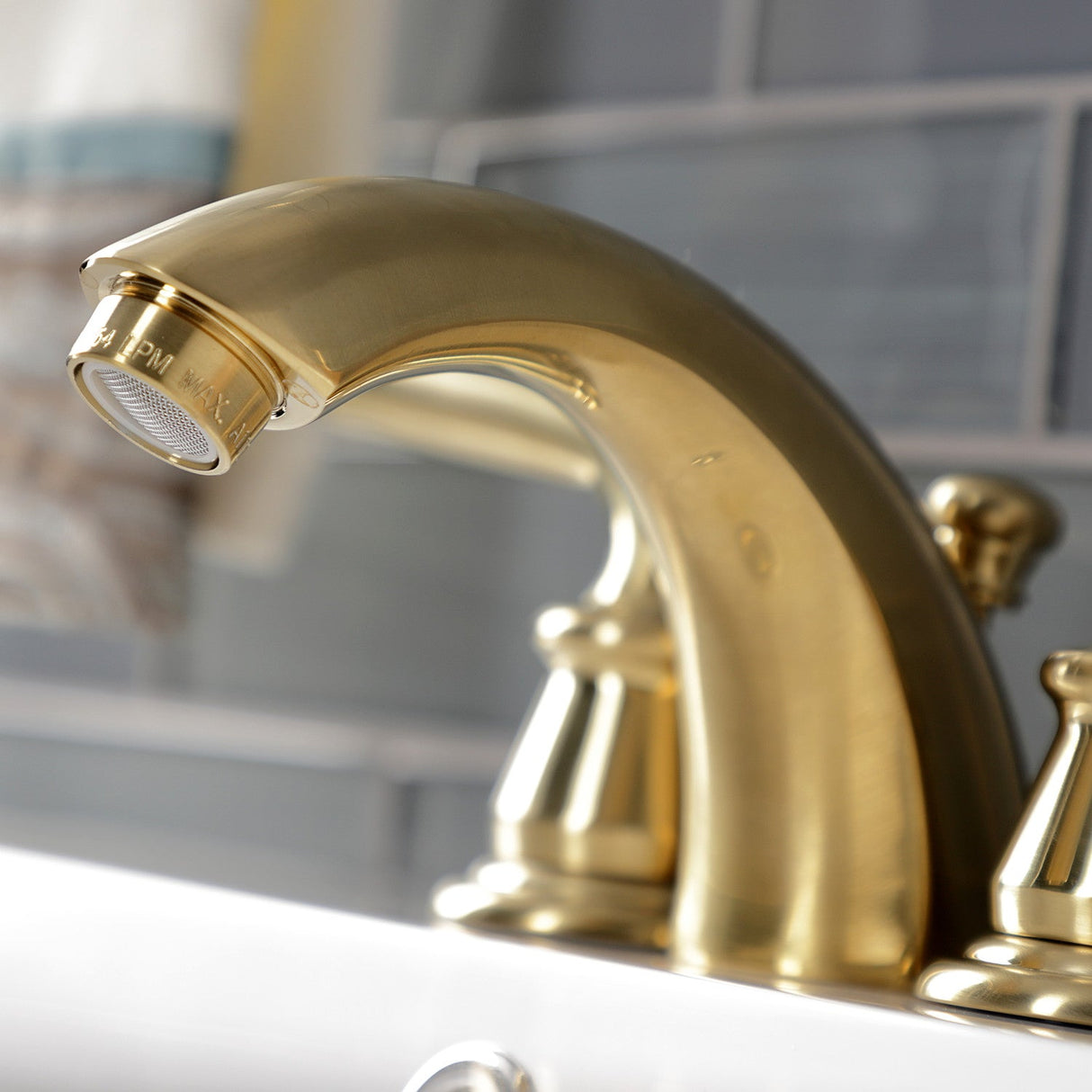 Restoration KB957RXLSB Two-Handle 3-Hole Deck Mount Mini-Widespread Bathroom Faucet with Plastic Pop-Up, Brushed Brass