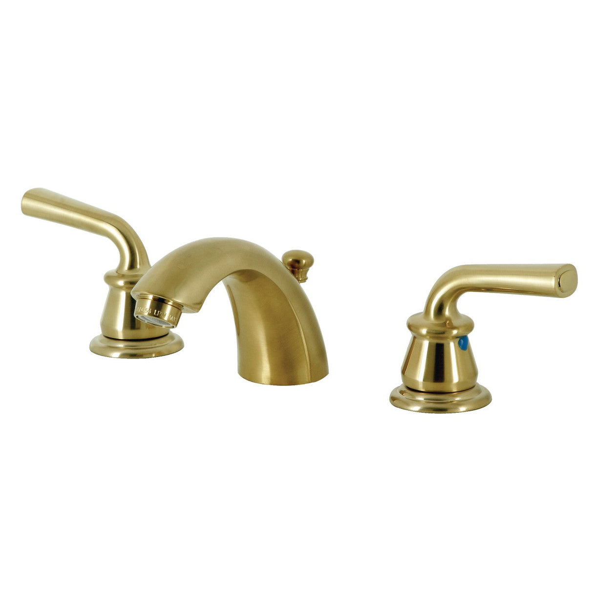 Restoration KB957RXLSB Two-Handle 3-Hole Deck Mount Mini-Widespread Bathroom Faucet with Plastic Pop-Up, Brushed Brass