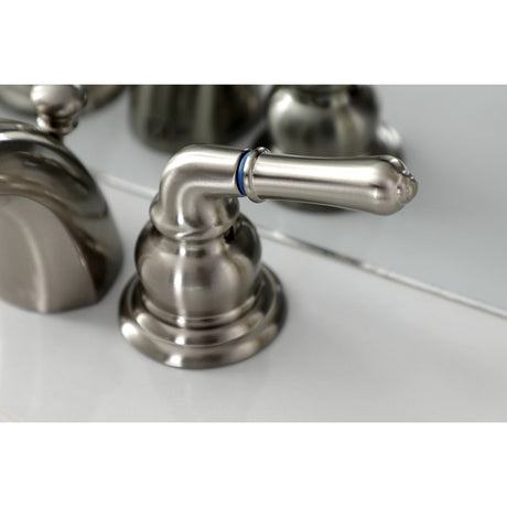 Victorian KB958B Two-Handle 3-Hole Deck Mount Mini-Widespread Bathroom Faucet with Brass Pop-Up, Brushed Nickel