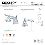 Knight KB958KL Two-Handle 3-Hole Deck Mount Mini-Widespread Bathroom Faucet with Plastic Pop-Up, Brushed Nickel