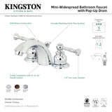 Naples KB958NL Two-Handle 3-Hole Deck Mount Mini-Widespread Bathroom Faucet with Plastic Pop-Up, Brushed Nickel