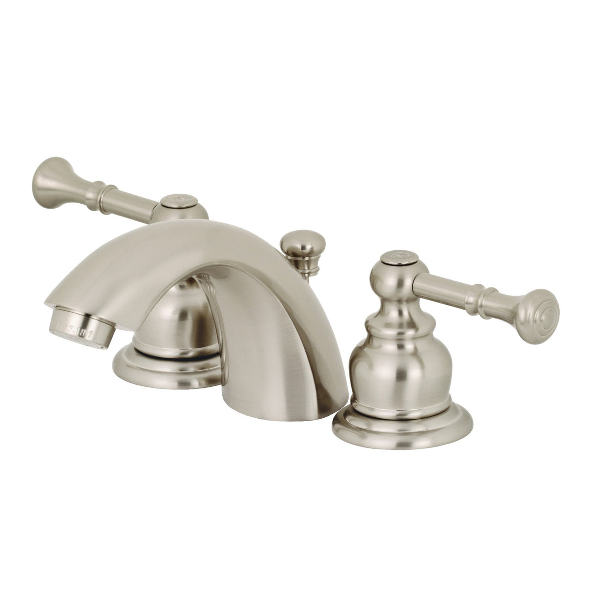 Naples KB958NL Two-Handle 3-Hole Deck Mount Mini-Widespread Bathroom Faucet with Plastic Pop-Up, Brushed Nickel