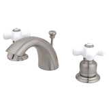 Victorian KB958PX Two-Handle 3-Hole Deck Mount Mini-Widespread Bathroom Faucet with Plastic Pop-Up, Brushed Nickel