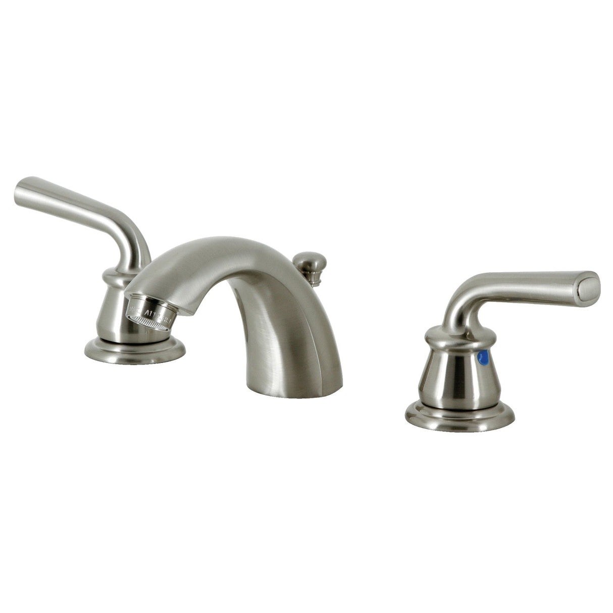 Restoration KB958RXL Two-Handle 3-Hole Deck Mount Mini-Widespread Bathroom Faucet with Plastic Pop-Up, Brushed Nickel