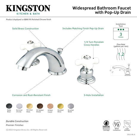 Magellan KB960PX Two-Handle 3-Hole Deck Mount Widespread Bathroom Faucet with Plastic Pop-Up, Matte Black