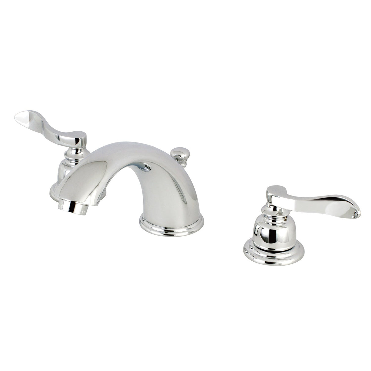 NuWave French KB961NFL Two-Handle 3-Hole Deck Mount Widespread Bathroom Faucet with Plastic Pop-Up, Polished Chrome