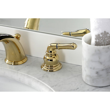 Magellan KB962B Two-Handle 3-Hole Deck Mount Widespread Bathroom Faucet with Brass Pop-Up, Polished Brass