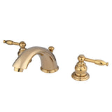 Magellan KB962KL Two-Handle 3-Hole Deck Mount Widespread Bathroom Faucet with Plastic Pop-Up, Polished Brass