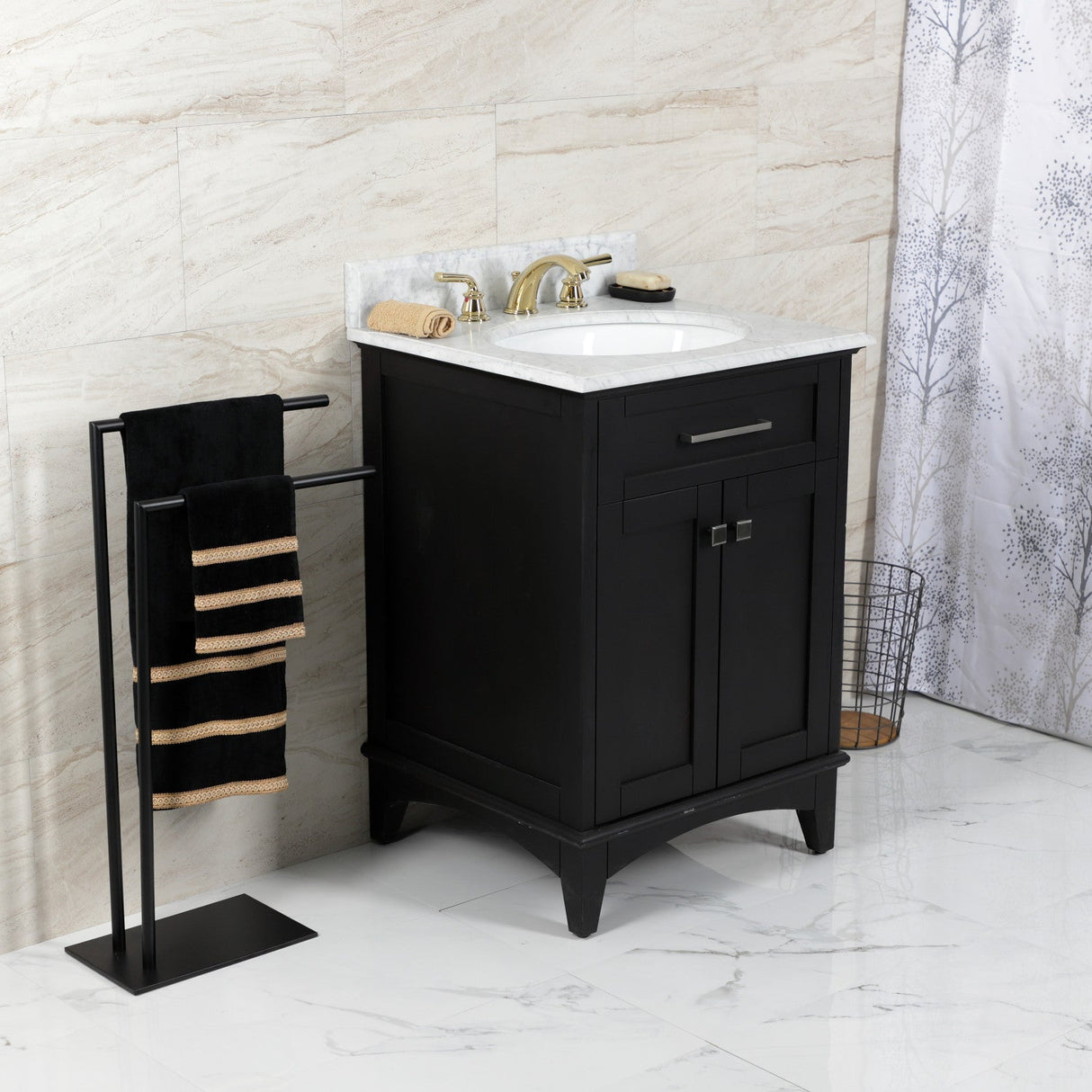 Restoration KB962RXL Two-Handle 3-Hole Deck Mount Widespread Bathroom Faucet with Plastic Pop-Up, Polished Brass