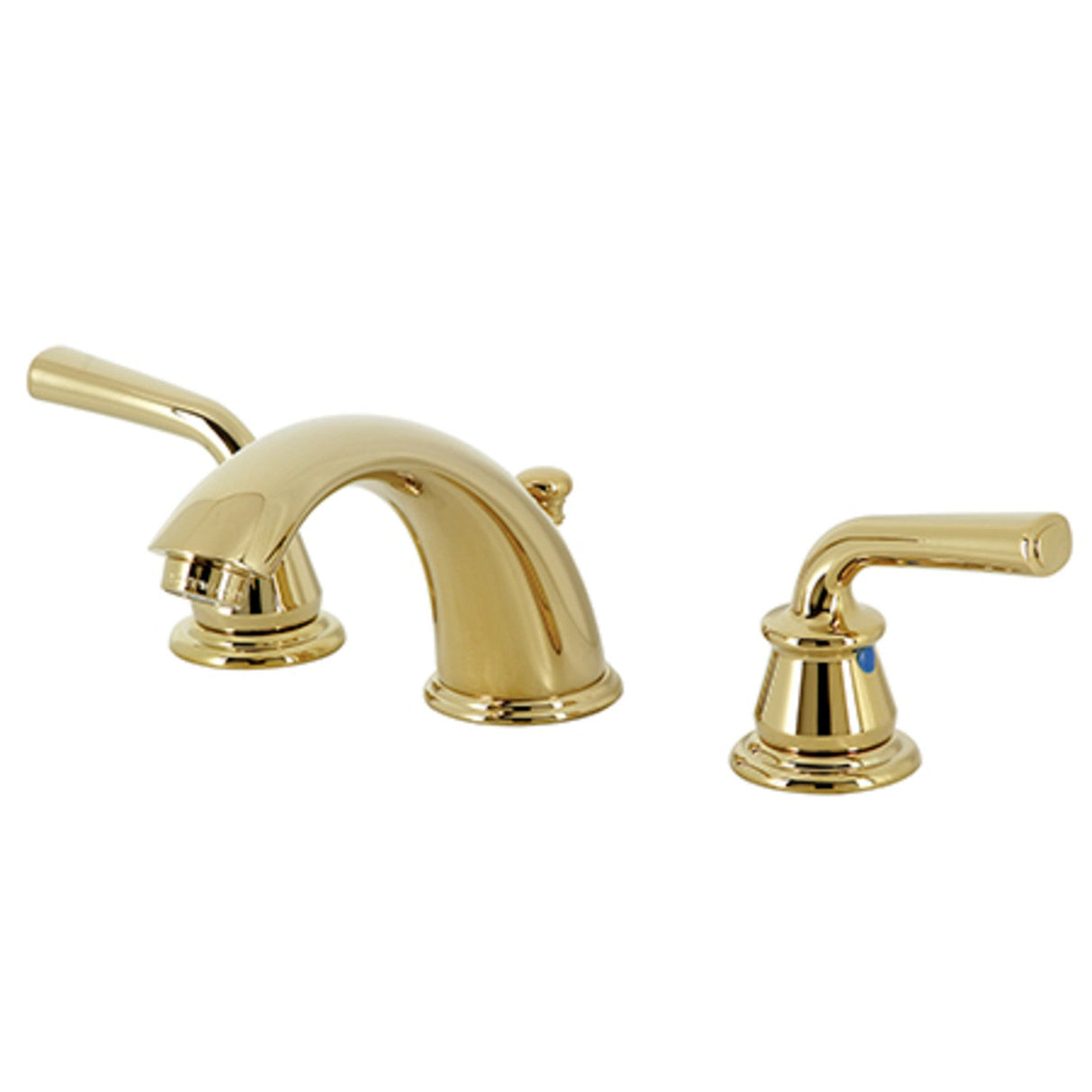 Restoration KB962RXL Two-Handle 3-Hole Deck Mount Widespread Bathroom Faucet with Plastic Pop-Up, Polished Brass
