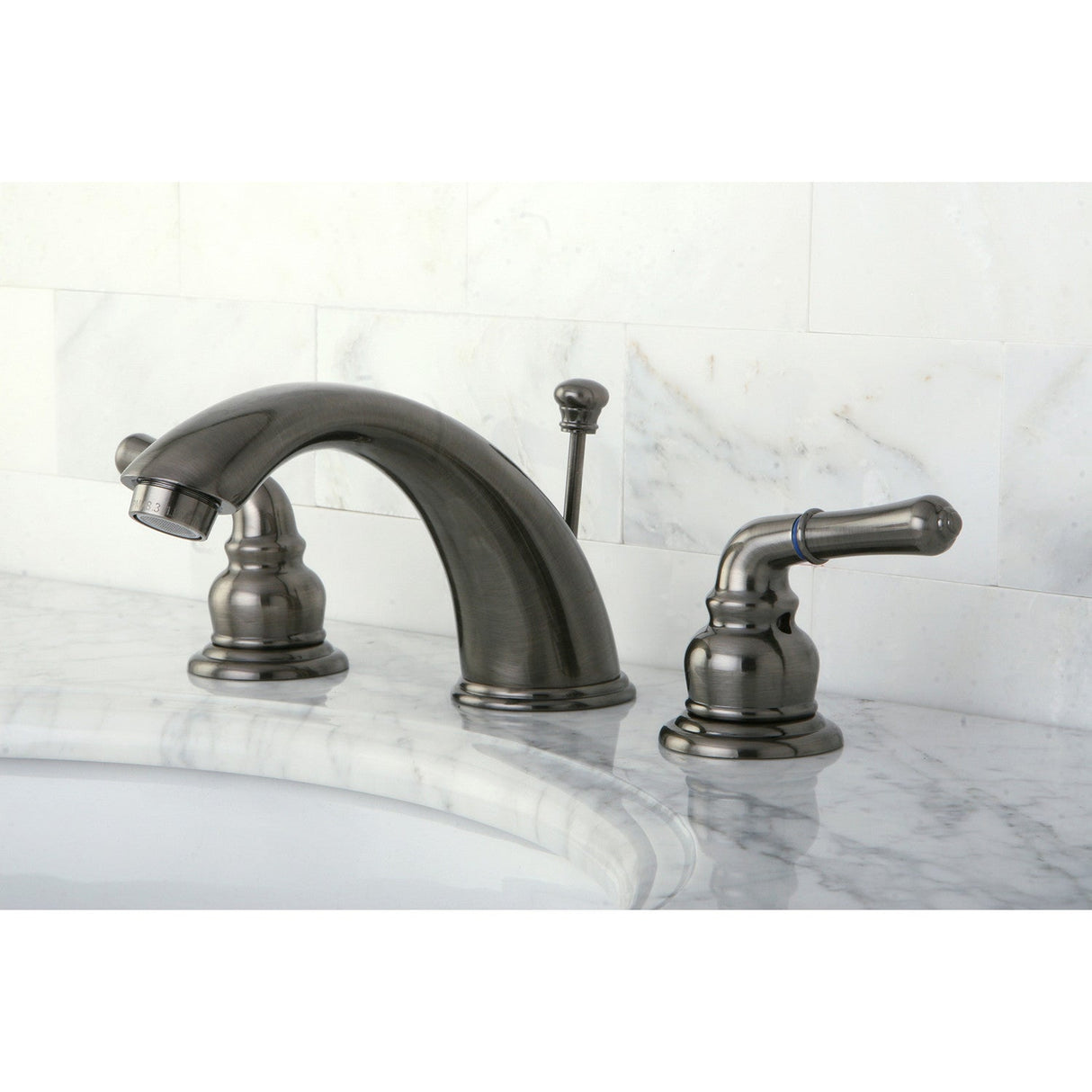 Magellan KB963 Two-Handle 3-Hole Deck Mount Widespread Bathroom Faucet with Plastic Pop-Up, Black Stainless