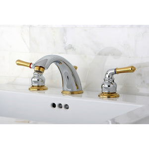 Magellan KB964 Two-Handle 3-Hole Deck Mount Widespread Bathroom Faucet with Plastic Pop-Up, Polished Chrome/Polished Brass