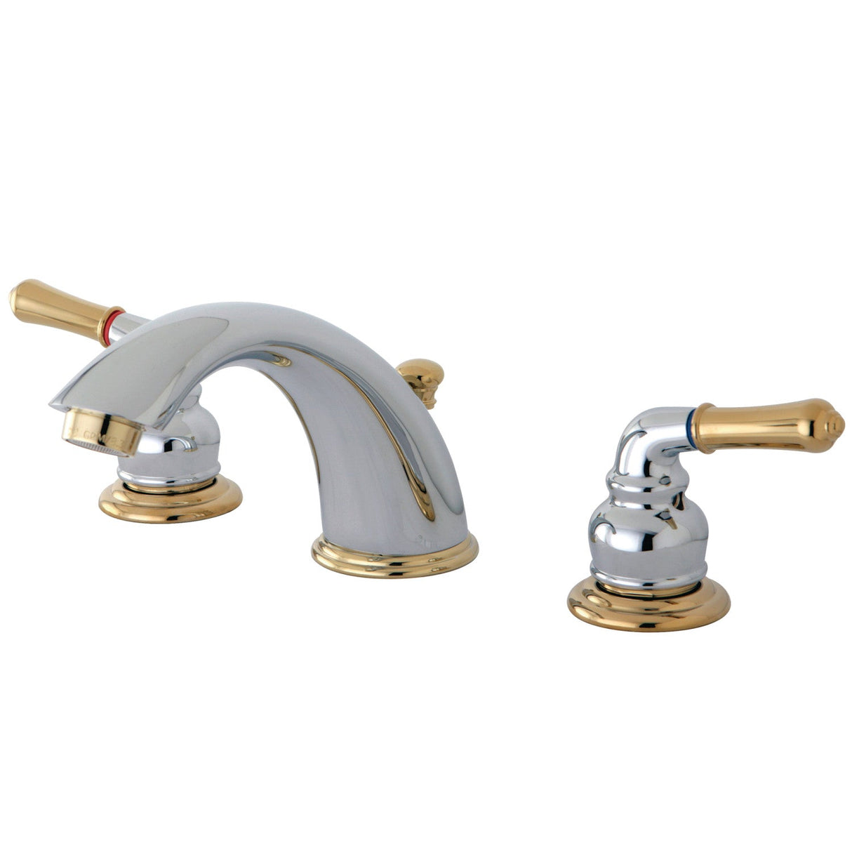 Magellan KB964 Two-Handle 3-Hole Deck Mount Widespread Bathroom Faucet with Plastic Pop-Up, Polished Chrome/Polished Brass