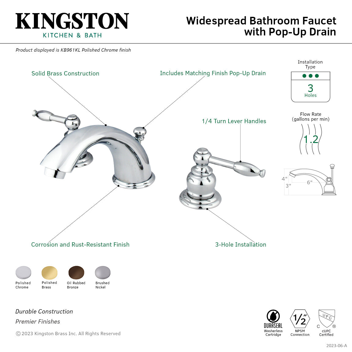 Magellan KB965KL Two-Handle 3-Hole Deck Mount Widespread Bathroom Faucet with Plastic Pop-Up, Oil Rubbed Bronze