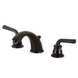 Restoration KB965RXL Two-Handle 3-Hole Deck Mount Widespread Bathroom Faucet with Plastic Pop-Up, Oil Rubbed Bronze