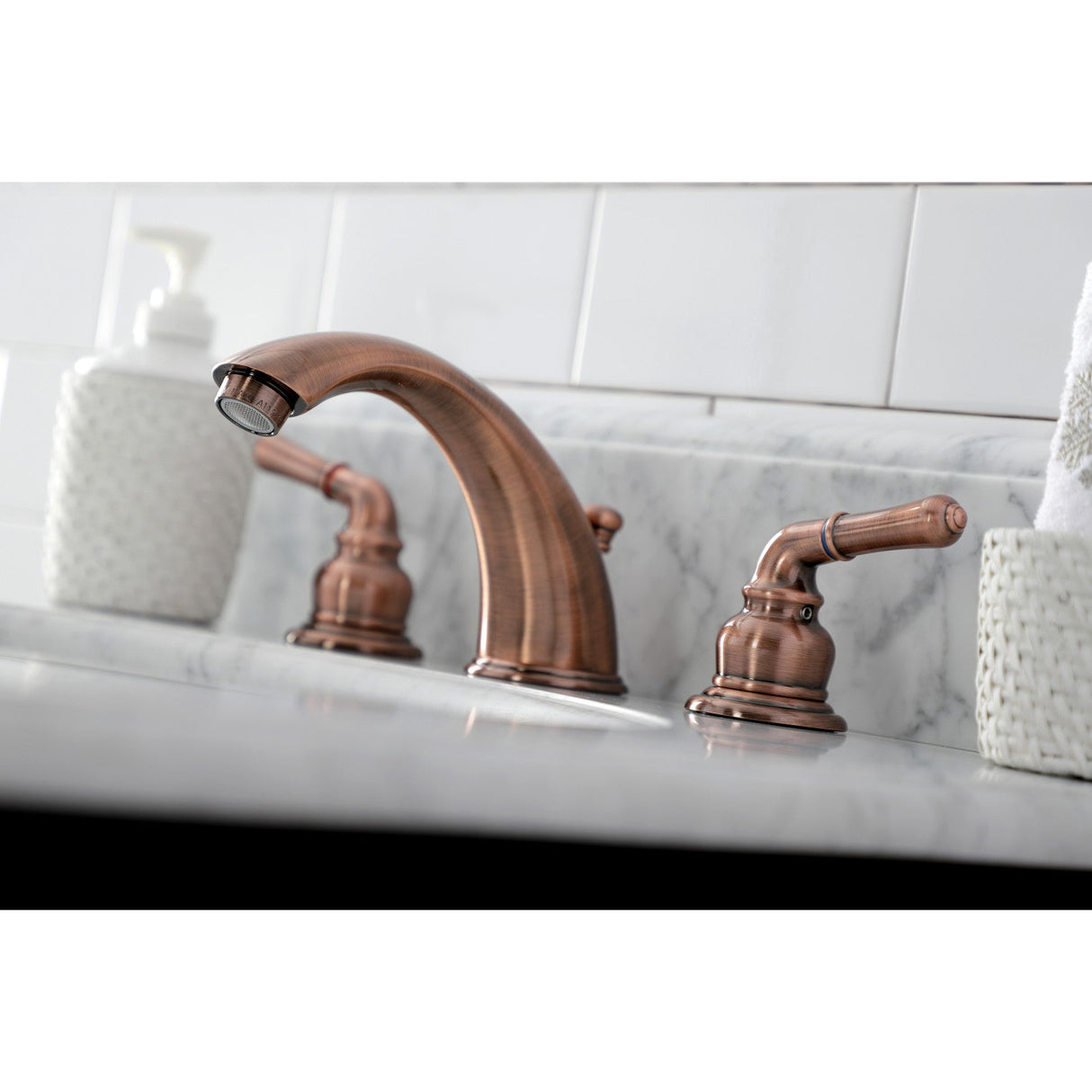 Magellan KB966 Two-Handle 3-Hole Deck Mount Widespread Bathroom Faucet with Plastic Pop-Up, Antique Copper
