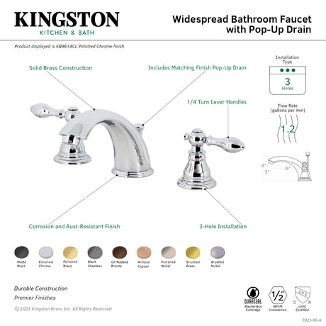 American Classic KB966ACLPN Two-Handle 3-Hole Deck Mount Widespread Bathroom Faucet with Plastic Pop-Up, Polished Nickel
