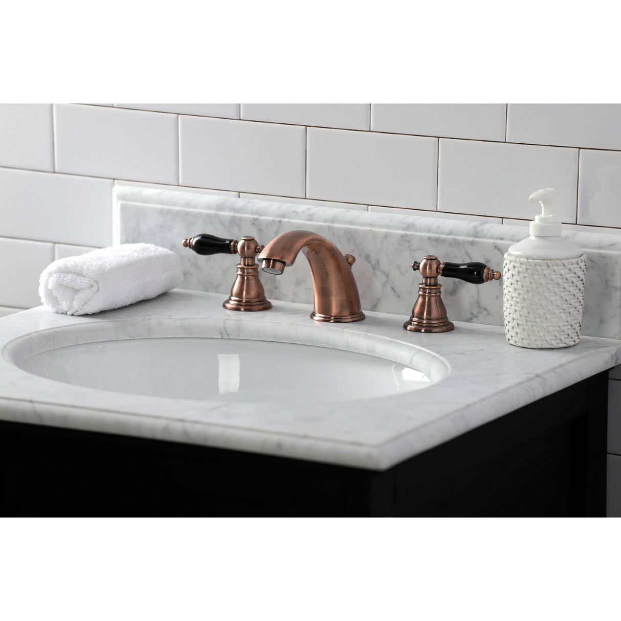 Duchess KB966AKL Two-Handle 3-Hole Deck Mount Widespread Bathroom Faucet with Plastic Pop-Up, Antique Copper