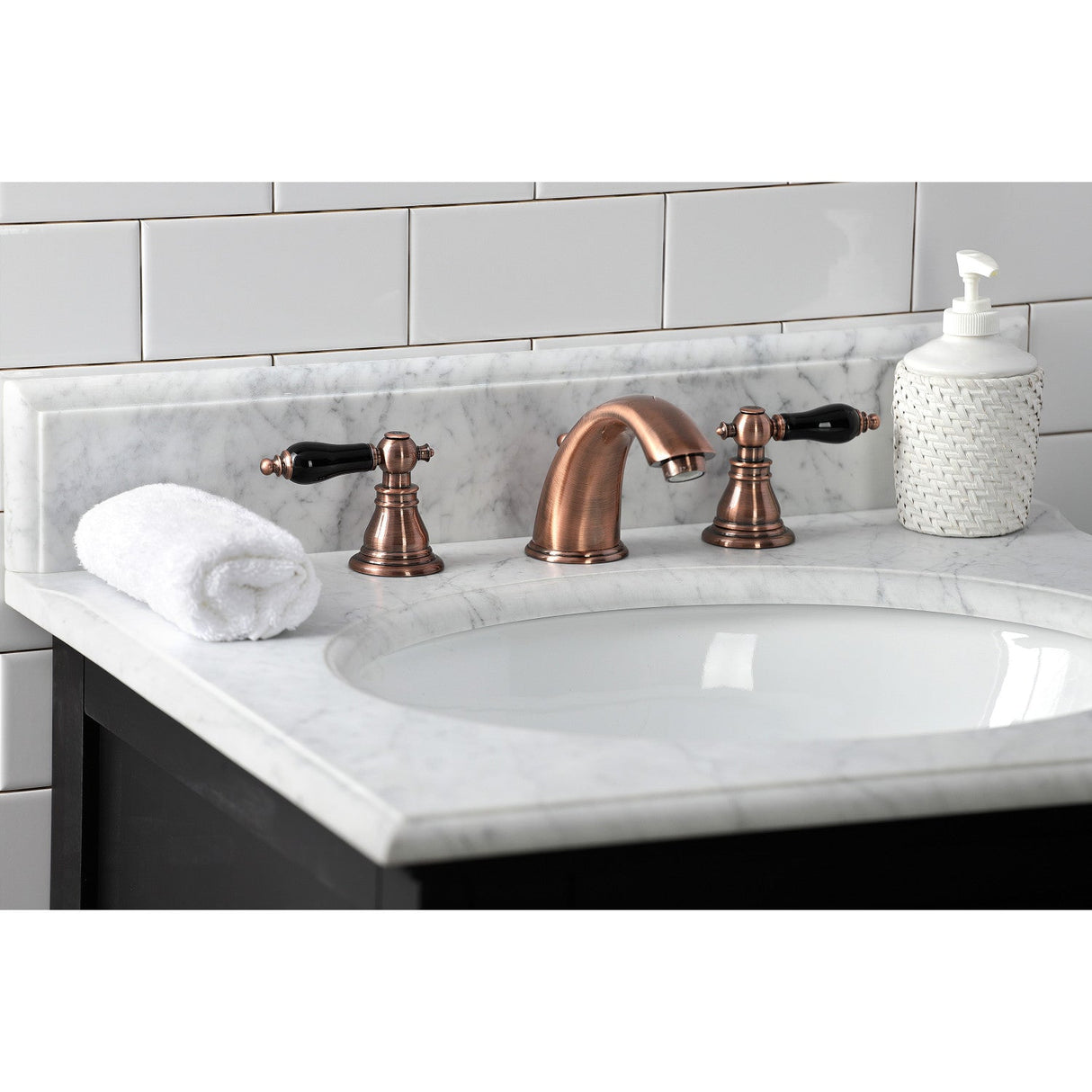 Duchess KB966AKL Two-Handle 3-Hole Deck Mount Widespread Bathroom Faucet with Plastic Pop-Up, Antique Copper