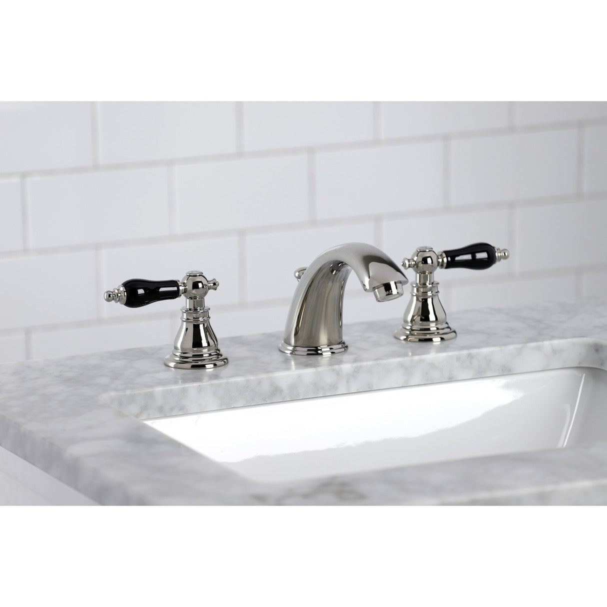 Duchess KB966AKLPN Two-Handle 3-Hole Deck Mount Widespread Bathroom Faucet with Plastic Pop-Up, Polished Nickel