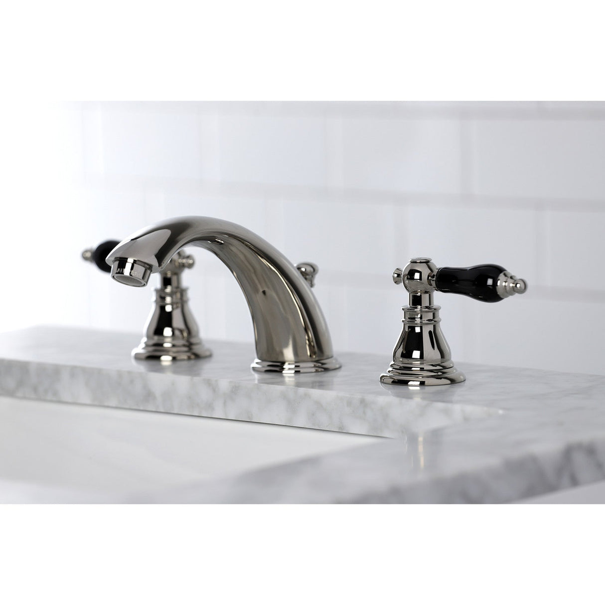Duchess KB966AKLPN Two-Handle 3-Hole Deck Mount Widespread Bathroom Faucet with Plastic Pop-Up, Polished Nickel