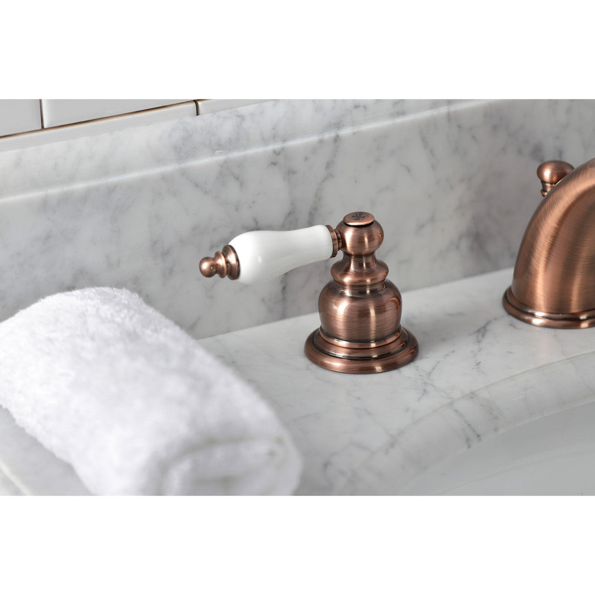 Magellan KB966PL Two-Handle 3-Hole Deck Mount Widespread Bathroom Faucet with Plastic Pop-Up, Antique Copper