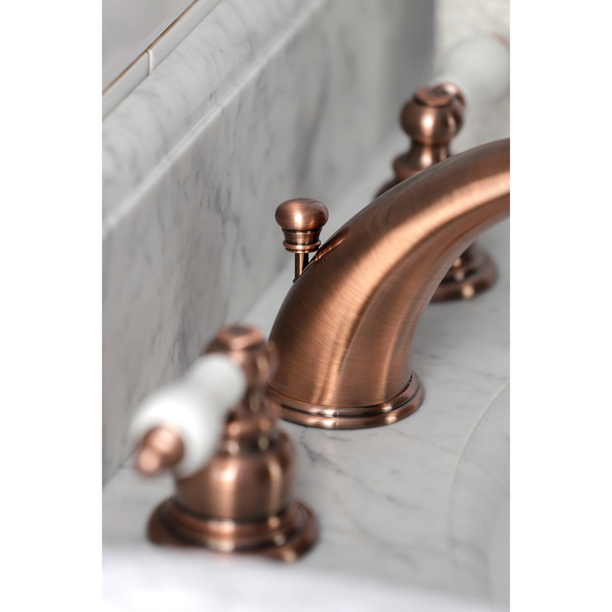 Magellan KB966PL Two-Handle 3-Hole Deck Mount Widespread Bathroom Faucet with Plastic Pop-Up, Antique Copper