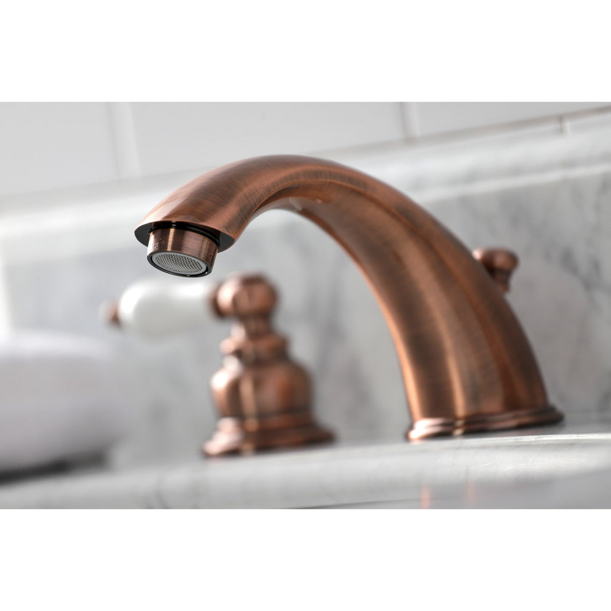 Magellan KB966PL Two-Handle 3-Hole Deck Mount Widespread Bathroom Faucet with Plastic Pop-Up, Antique Copper