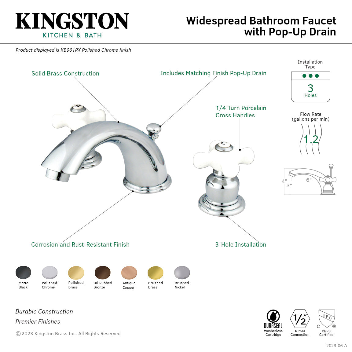 Magellan KB966PX Two-Handle 3-Hole Deck Mount Widespread Bathroom Faucet with Plastic Pop-Up, Antique Copper