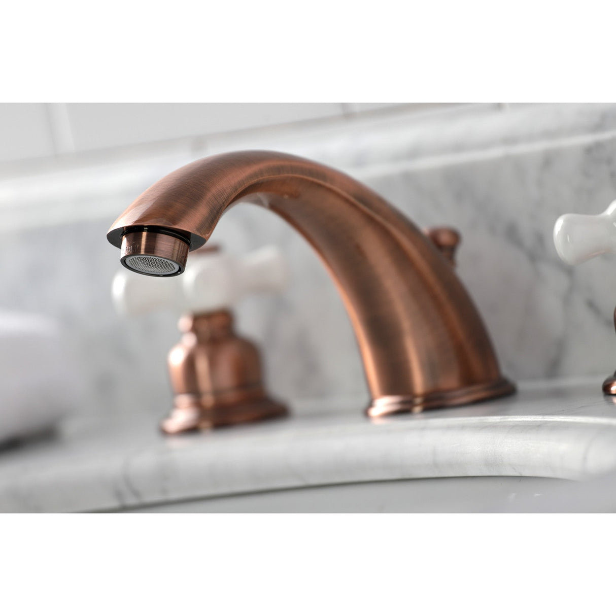 Magellan KB966PX Two-Handle 3-Hole Deck Mount Widespread Bathroom Faucet with Plastic Pop-Up, Antique Copper