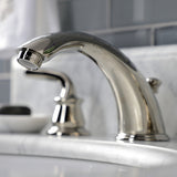 Restoration KB966RXLPN Two-Handle 3-Hole Deck Mount Widespread Bathroom Faucet with Plastic Pop-Up, Polished Nickel