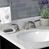 Restoration KB966RXLPN Two-Handle 3-Hole Deck Mount Widespread Bathroom Faucet with Plastic Pop-Up, Polished Nickel