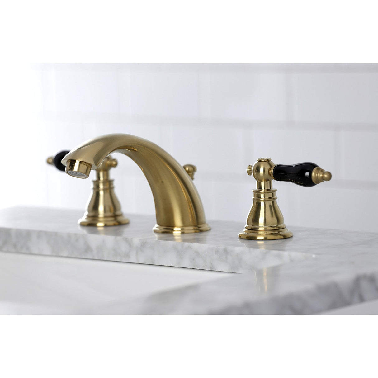 Duchess KB967AKLSB Two-Handle 3-Hole Deck Mount Widespread Bathroom Faucet with Plastic Pop-Up, Brushed Brass