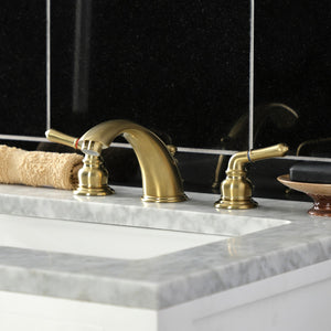 Magellan KB967SB Two-Handle 3-Hole Deck Mount Widespread Bathroom Faucet with Plastic Pop-Up, Brushed Brass