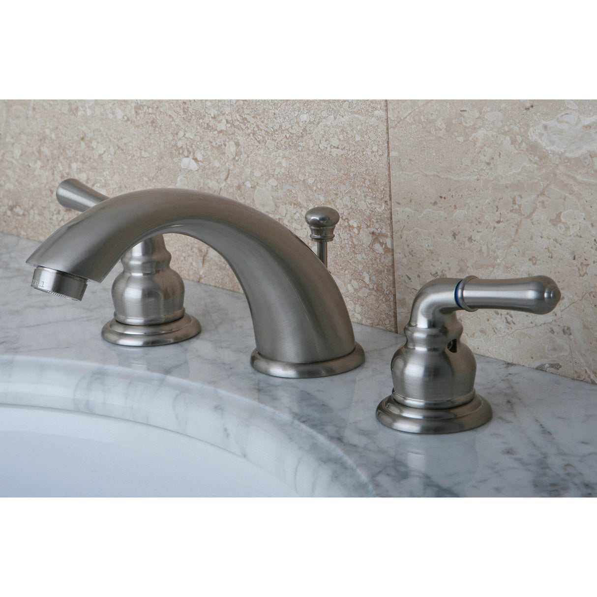 Magellan KB968 Two-Handle 3-Hole Deck Mount Widespread Bathroom Faucet with Plastic Pop-Up, Brushed Nickel