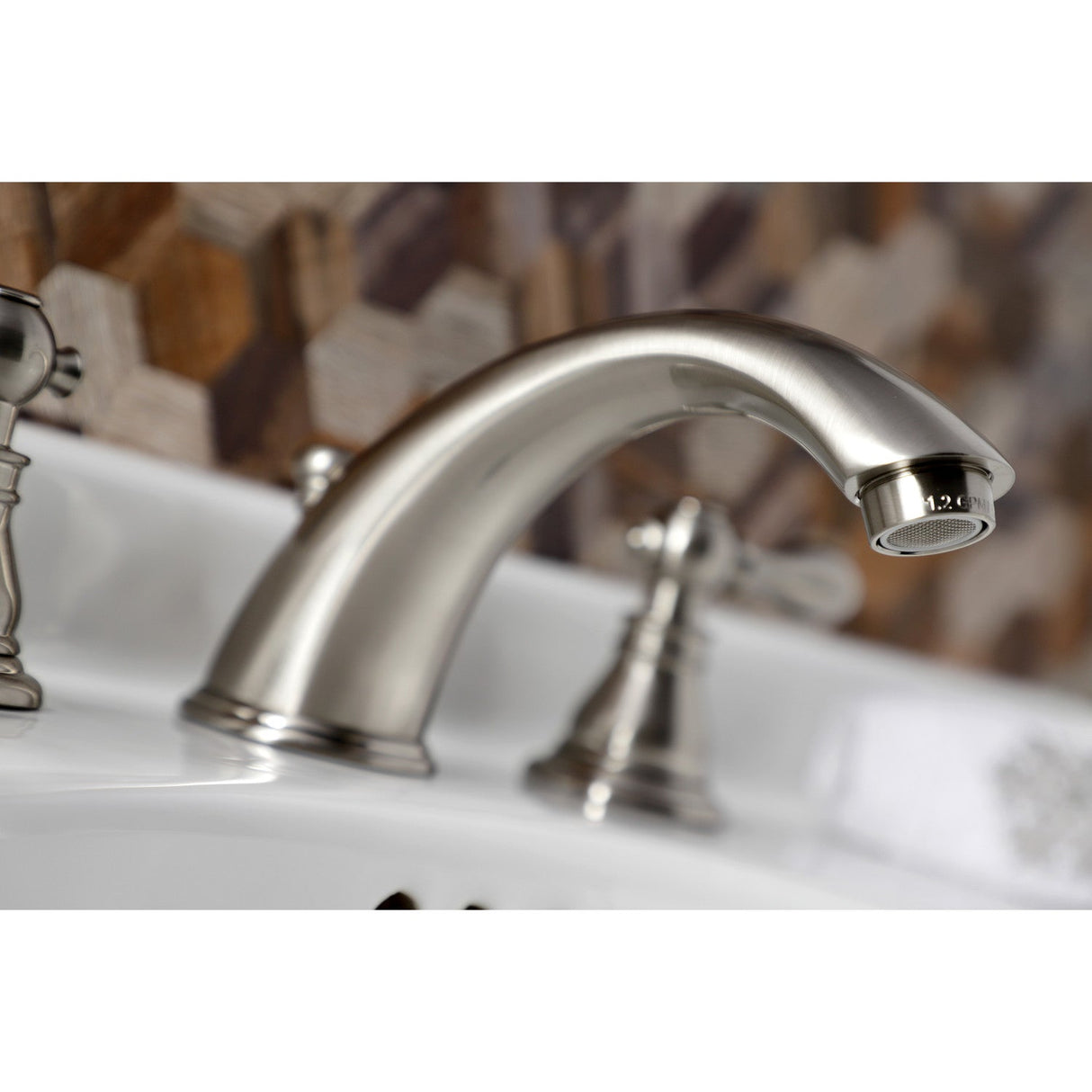 American Classic KB968ACL Two-Handle 3-Hole Deck Mount Widespread Bathroom Faucet with Plastic Pop-Up, Brushed Nickel