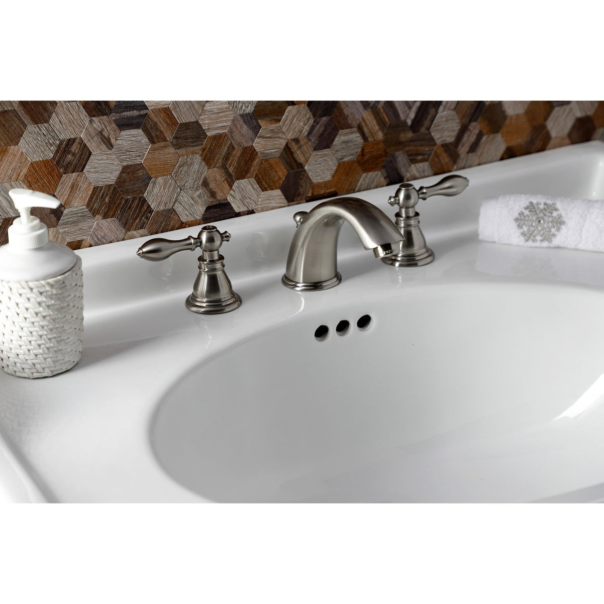 American Classic KB968ACL Two-Handle 3-Hole Deck Mount Widespread Bathroom Faucet with Plastic Pop-Up, Brushed Nickel