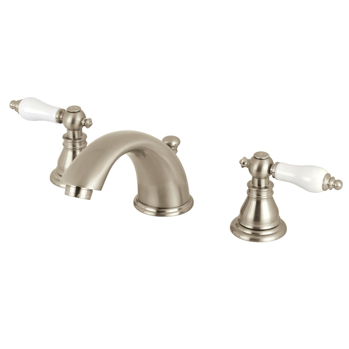 American Patriot KB968APL Two-Handle 3-Hole Deck Mount Widespread Bathroom Faucet with Plastic Pop-Up, Brushed Nickel