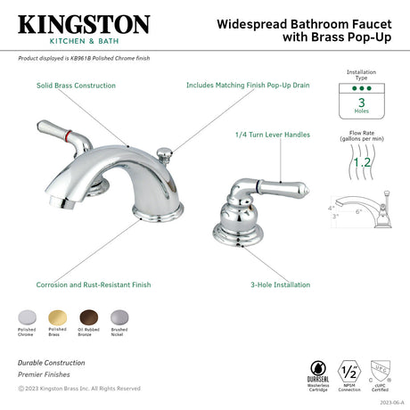 Magellan KB968B Two-Handle 3-Hole Deck Mount Widespread Bathroom Faucet with Brass Pop-Up, Brushed Nickel