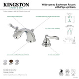 NuWave French KB968NFL Two-Handle 3-Hole Deck Mount Widespread Bathroom Faucet with Plastic Pop-Up, Brushed Nickel