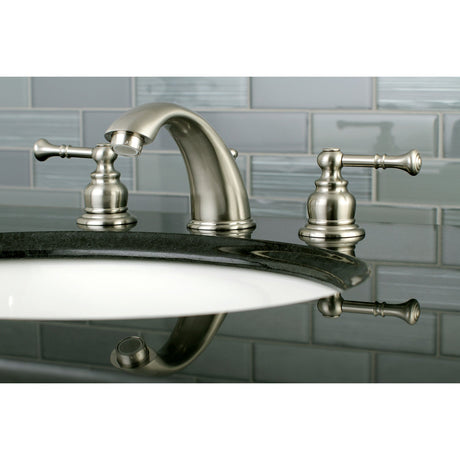 Naples KB968NL Two-Handle 3-Hole Deck Mount Widespread Bathroom Faucet with Plastic Pop-Up, Brushed Nickel