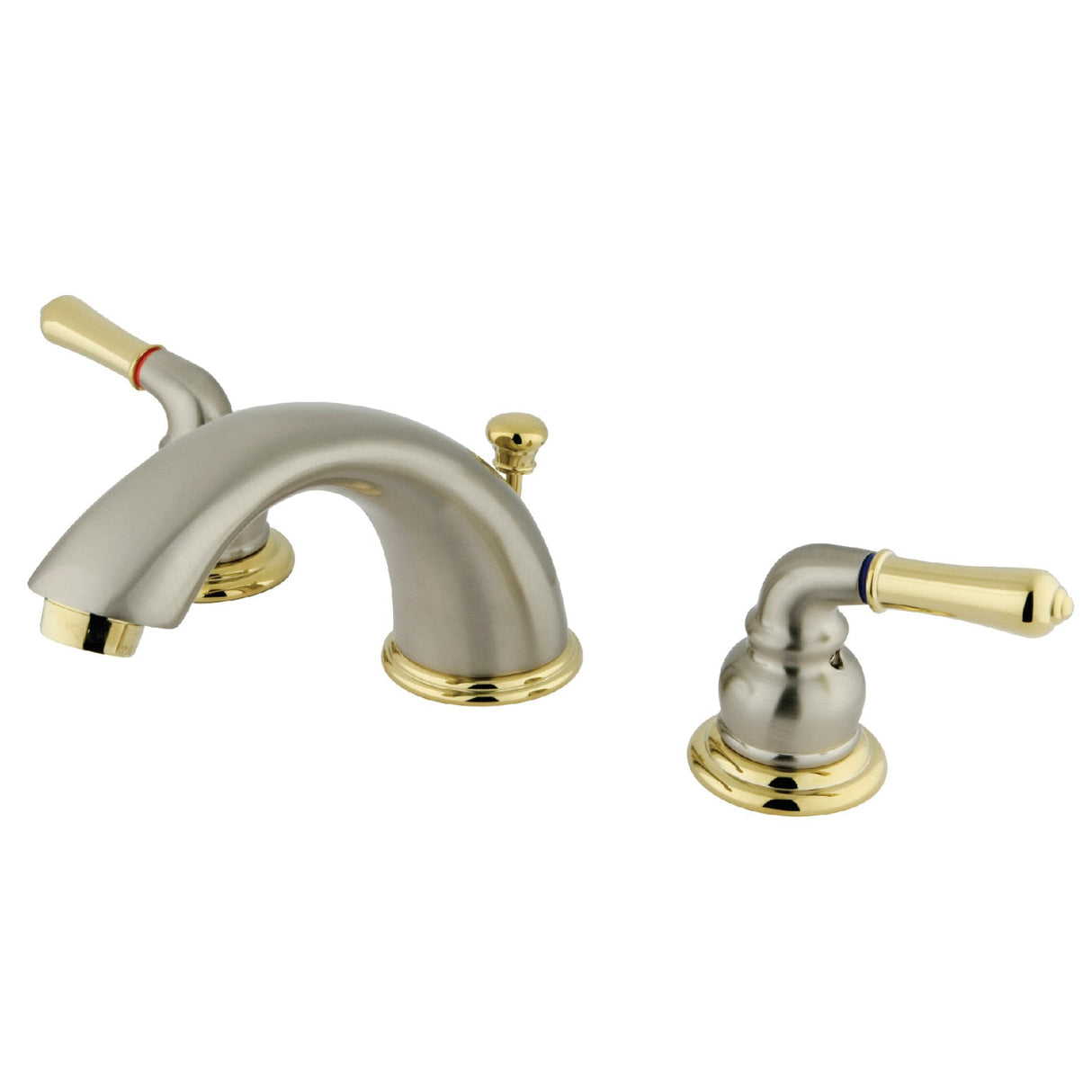 Magellan KB969 Two-Handle 3-Hole Deck Mount Widespread Bathroom Faucet with Plastic Pop-Up, Brushed Nickel/Polished Brass