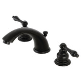 Victorian KB970AL Two-Handle 3-Hole Deck Mount Widespread Bathroom Faucet with Plastic Pop-Up, Matte Black