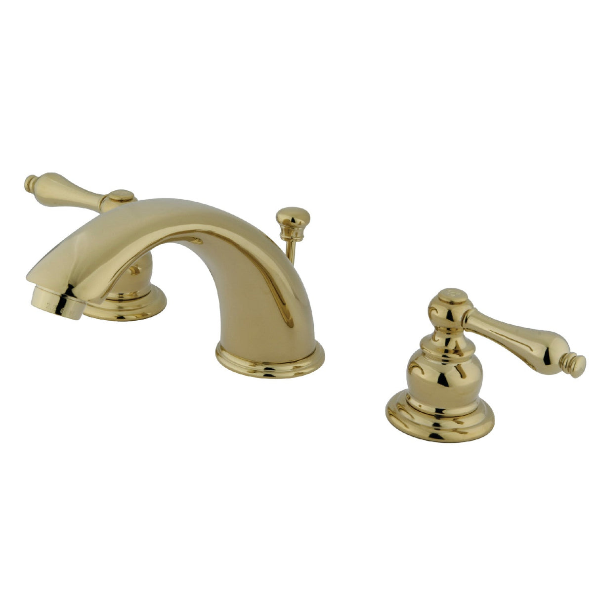 Victorian KB972AL Two-Handle 3-Hole Deck Mount Widespread Bathroom Faucet with Plastic Pop-Up, Polished Brass